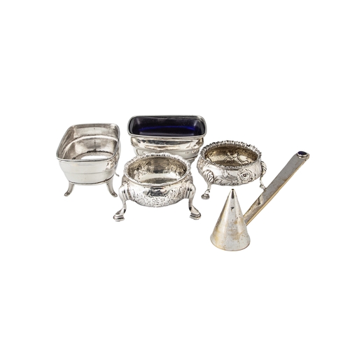 423 - Property of a Nobleman George IIITwo pairs of silver salt cellars and a candle snuffer[a] A pai... 