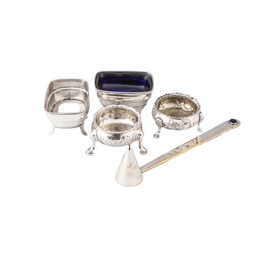 423 - Property of a Nobleman George IIITwo pairs of silver salt cellars and a candle snuffer[a] A pai... 