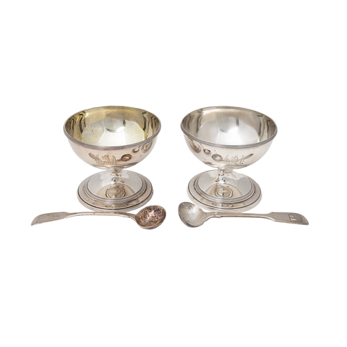 438 - Property of a GentlemanGeorge IIIAnn RobertsonA pair of silver salt cellarsWith two small spoonsThe ... 