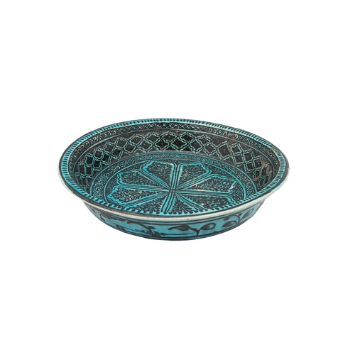 482 - Timurid15th CenturyA turquoise and black deep pottery bowlProperty of an academic collectorDiameter:... 