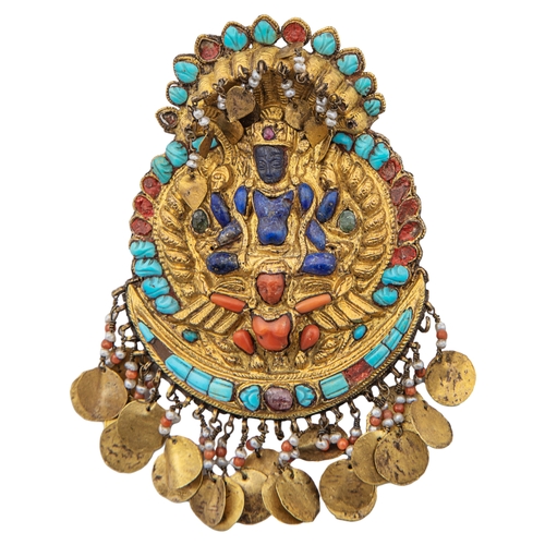 488 - Nepalese, 19th CenturyA gem set and glass gilt metal fitment and a similar gem set gilt metal pendan... 