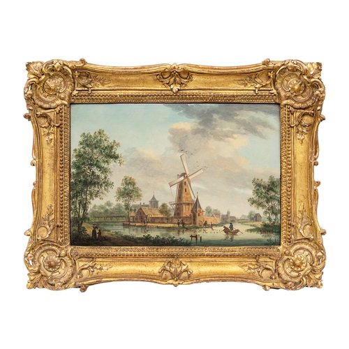 521 - Paulus van Liender (1731 - 1797)Dutch SchoolAn estuary scene with figures in a boat and a windmill b... 