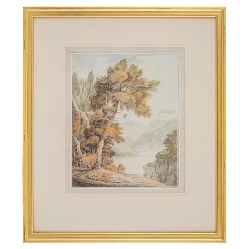 522 - Francis Towne (1739-1816)A view of Lake Leman with figures in the foreground Watercolour on pap... 