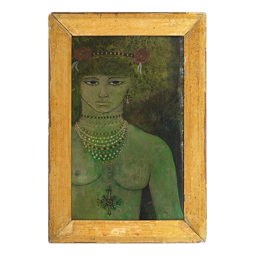 532 - Property of a GentlemanSouth AsianCirca 1970A green womanOil on artist's boardDimensions:(Frame) 10.... 