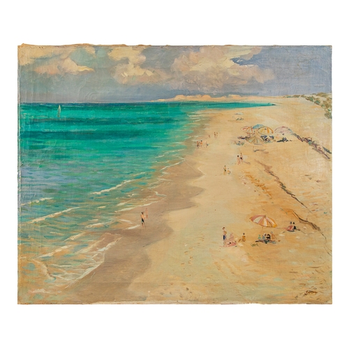 548 - Unknownc. 1930A beach scene, possibly Morocco or North AfricaOil on canvasSigned, lower rightDimensi... 