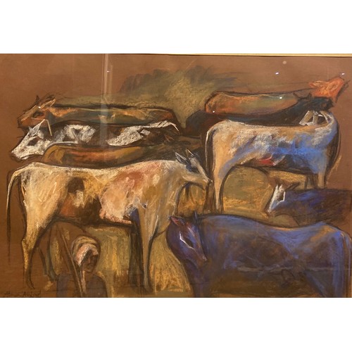 557 - Alaa Awad-Zamalek, EgyptianCattle Scene, 2021Pastel on paperDimensions:(Frame) 24.5 in. (H) x 32.5 i... 