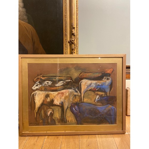 557 - Alaa Awad-Zamalek, EgyptianCattle Scene, 2021Pastel on paperDimensions:(Frame) 24.5 in. (H) x 32.5 i... 