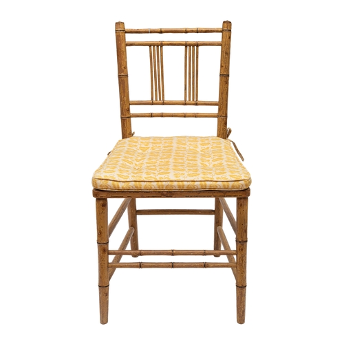 224A - Mid-19th CenturyA pair of simulated bamboo chairs with caned seated and yellow and white modern squa... 