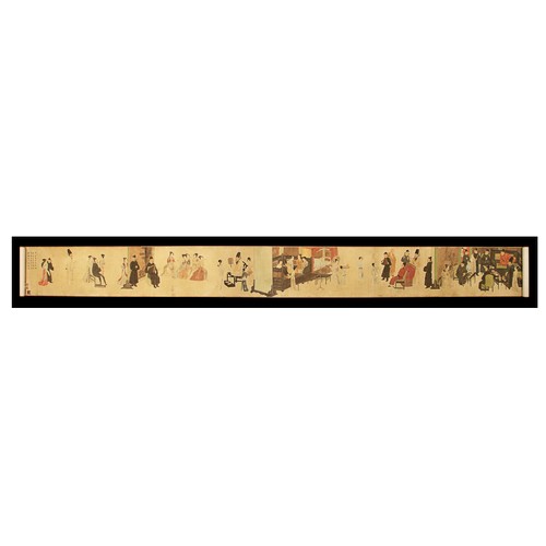 461A - C. 1900A narrative scroll painting after a 10th Century Imperial scrollMounted in a perspex display ... 