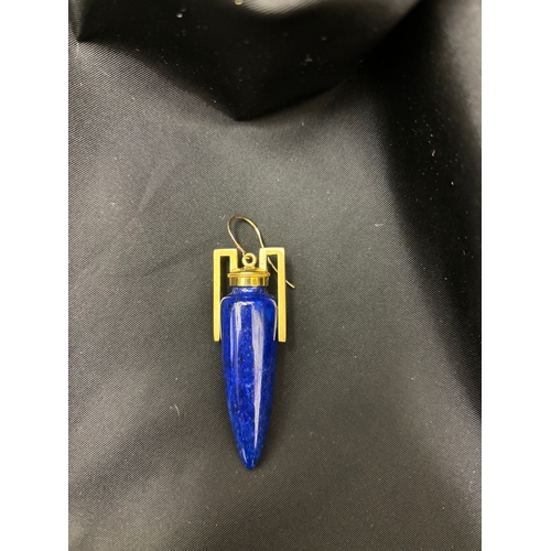 66 - A large pair of 18 carat gold and lapis lazuli amphora pendant earringsWeight:Approximately 40 grams... 