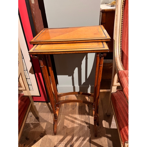 202 - Late 18th/19th CenturyA nest of two mahogany rectangular top tables, with rectangular burr walnut (?... 