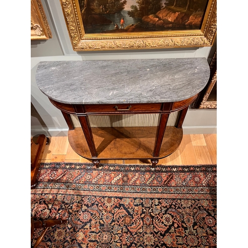 208 - English, c. 1790A mahogany/sycamore (?) D-shaped side tableWith original grey marble topProperty of ... 