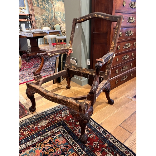 218 - Attributed to Paul SaundersA fine George III mahogany library chair, c. 1760With fine carved cabriol... 