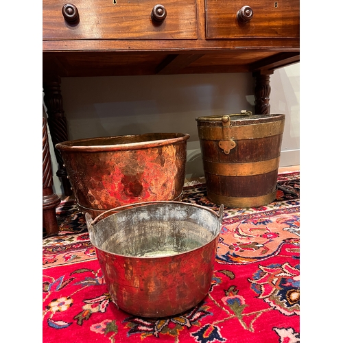 270 - 19th Century or earlierAn assortment of domestic itemsTo include:[a] A brass bucket[b] A brass-bound... 