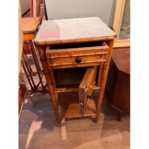 272 - [a] A 19th century simulated bamboo marble top bedside pot cupboard[b] A pair of small modern yellow... 