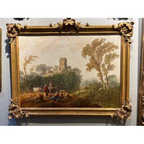 323 - Jean-Baptiste Pillement (1728 - 1808)A pair of idyllic landscapes with cattleOil on canvasThe canvas... 
