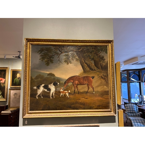 355 - Attributed to Abraham Cooper (1787 - 1868)A horse and dogs in a landscapeOil on canvasProperty of a ... 