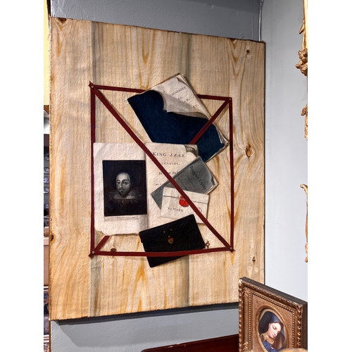 359 - English School18th CenturyA Trompe L'OeilOil on canvas, unframedDepicting an exhibition catalogue, a... 