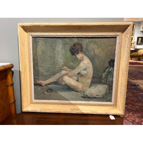 406 - Jean Desire Bascoules1919, FrenchPortrait of a nude lady smokingSigned and dated lower left and righ... 