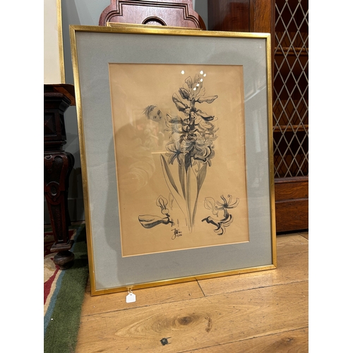 420 - Mid 20th CenturyHyacinth and figureWatercolour on paperSigned and dated, lower leftProperty of a Nob... 