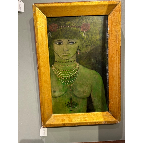 532 - Property of a GentlemanSouth AsianCirca 1970A green womanOil on artist's boardDimensions:(Frame) 10.... 