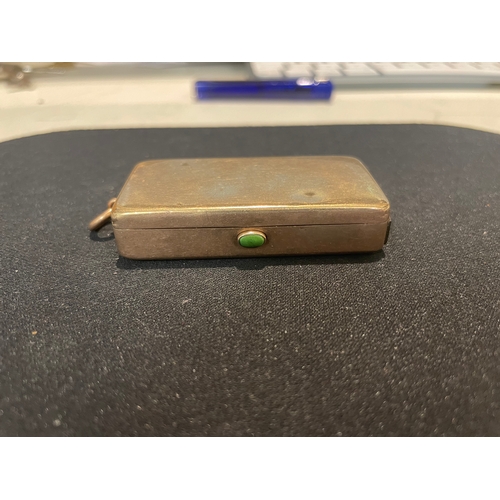 119 - A 9 carat gold pillbox, with a green stone button, and maker's mark 'M.B.'Hallmarked with an 'e'(Wei... 