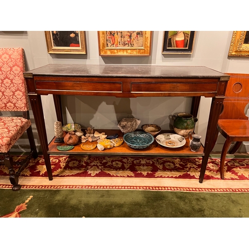 209 - Late 18th Century, EnglishA mahogany and brass bound servery table, with original marble topWith fou... 