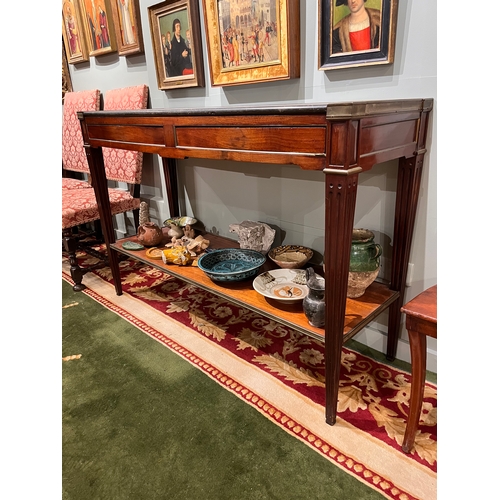 209 - Late 18th Century, EnglishA mahogany and brass bound servery table, with original marble topWith fou... 