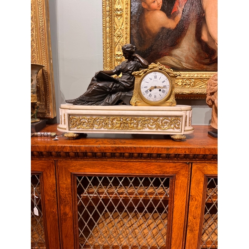 236 - Deniere of Paris, Second quarter 19th Century, A bronze and marble figural mantel clock, 'L'Emploi d... 