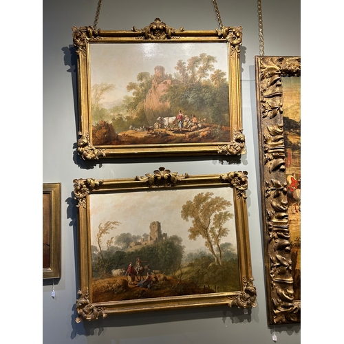 323 - Jean-Baptiste Pillement (1728 - 1808)A pair of idyllic landscapes with cattleOil on canvasThe canvas... 