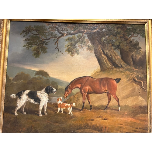 355 - Attributed to Abraham Cooper (1787 - 1868)A horse and dogs in a landscapeOil on canvasProperty of a ... 