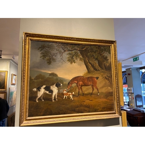 355 - Attributed to Abraham Cooper (1787 - 1868)A horse and dogs in a landscapeOil on canvasProperty of a ... 