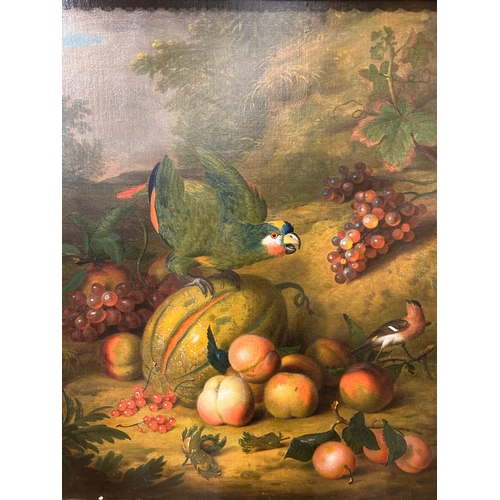 357 - Tobias Stranover (1684 - 1756)A still life with exotic fruit and birdsOil on canvasIn a carved and g... 