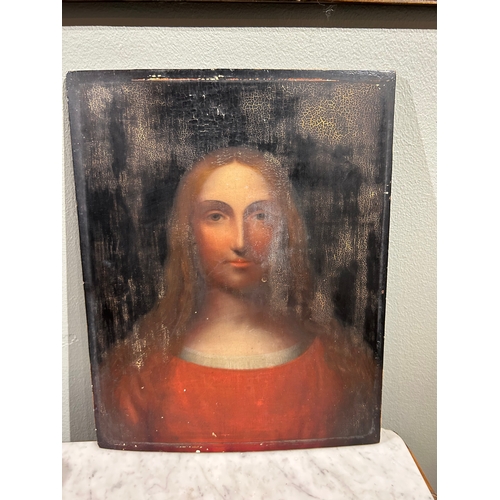 366 - Property of a GentlemanAntiqueSalvator MundiOil on panelDimensions:12 in. (H) x 9.75 in. (W)... 