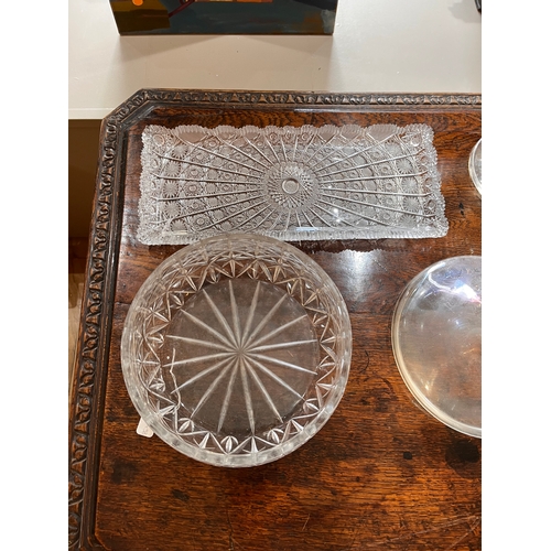 498 - To be sold without reserveProperty of a Lady20th CenturyA large crystal bowl and rectangular trayDim... 