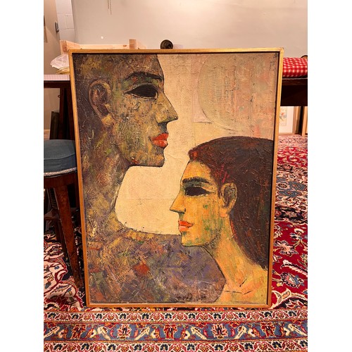 168 - Alaa Abou El Hamd (Eyptian)Two women facing each otherOil on canvasDimensions:(Frame) 32 in. (H) x 2... 