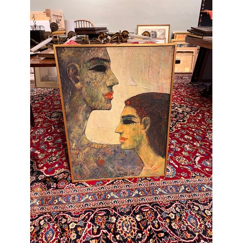 168 - Alaa Abou El Hamd (Eyptian)Two women facing each otherOil on canvasDimensions:(Frame) 32 in. (H) x 2... 