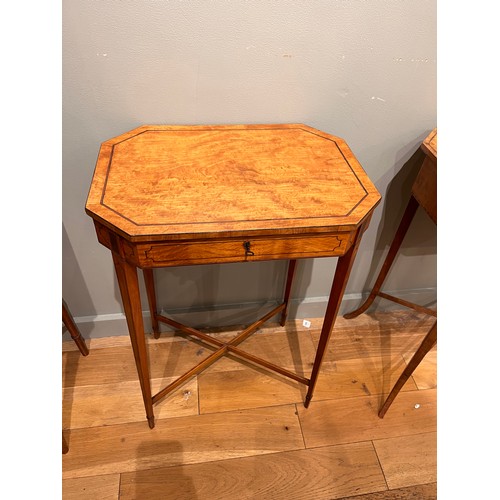 198 - English, c. 1790A satinwood octagonal side table with single drawer and tapered legs, with dark-wood... 