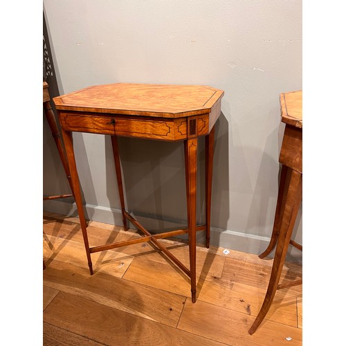 198 - English, c. 1790A satinwood octagonal side table with single drawer and tapered legs, with dark-wood... 