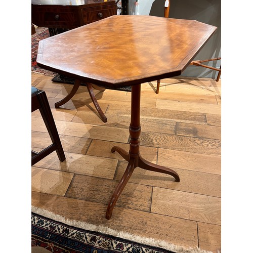 200 - English, Early 19th CenturyA satinwood octagonal tilt-top side table on three splayed legs and centr... 