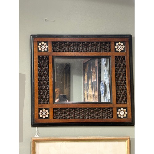 219A - North AfricaAntiqueA mother-of-pear inlay lattice-work wooden mirrorDimensions:16.75 in. (H) x 18.75... 