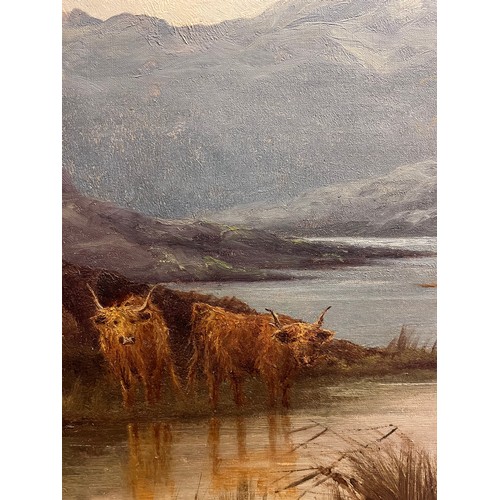 402 - Attributed to Gustave de Breanski (1859 - 1899)Highland cattle in a highland landscapeOil on canvasP... 