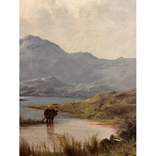 402 - Attributed to Gustave de Breanski (1859 - 1899)Highland cattle in a highland landscapeOil on canvasP... 