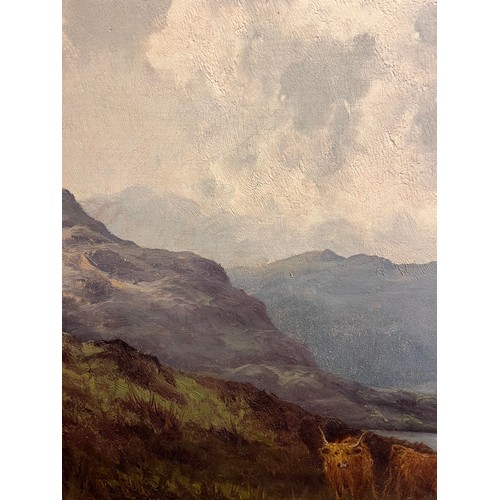 402 - Attributed to Gustave de Breanski (1859 - 1899)Highland cattle in a highland landscapeOil on canvasP... 