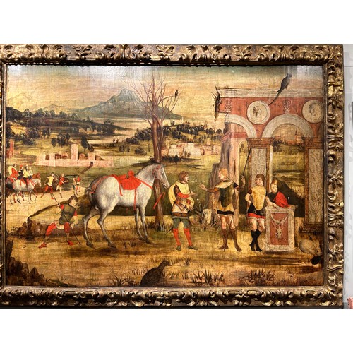 320 - Gian Maria Falconetto (Veronese, 1468 - 1540)A mythological or historical sceneOil on panelIn a carv... 