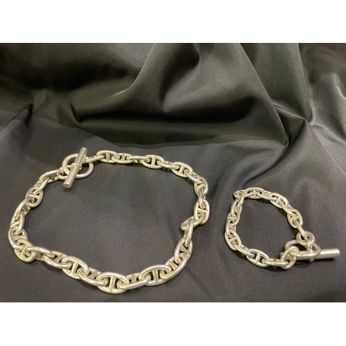 89 - HèrmesCirca 2000A matching large chaine d'ancre necklace and braceletCast in sterling silverWeight:A... 