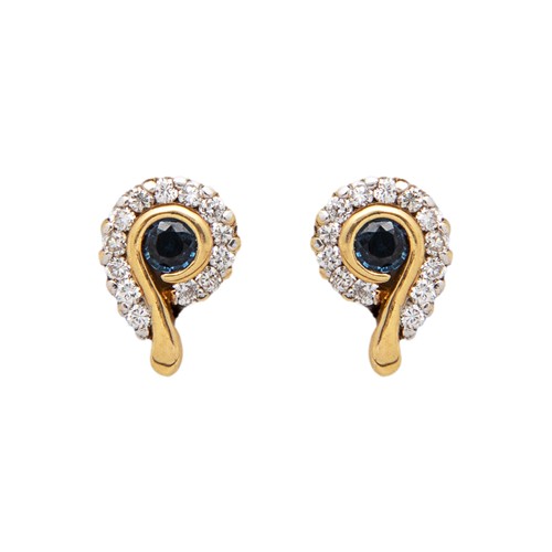 69 - Circa 1990A pair of sapphire and cluster diamond earringsMounted in yellow gold