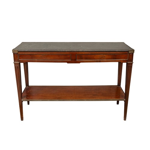 150 - Late 18th Century, EnglishA mahogany and brass bound servery table, with original marble topWith fou... 