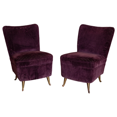 215 - Circa 1940A pair of small plum-upholstered chairsWith cast bronze feetDimensions: 27 in. (H) x ... 