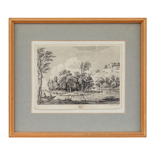 433 - Property of a Nobleman17 black printed stipple engravings:[a] view of lake with church steeple, brid... 